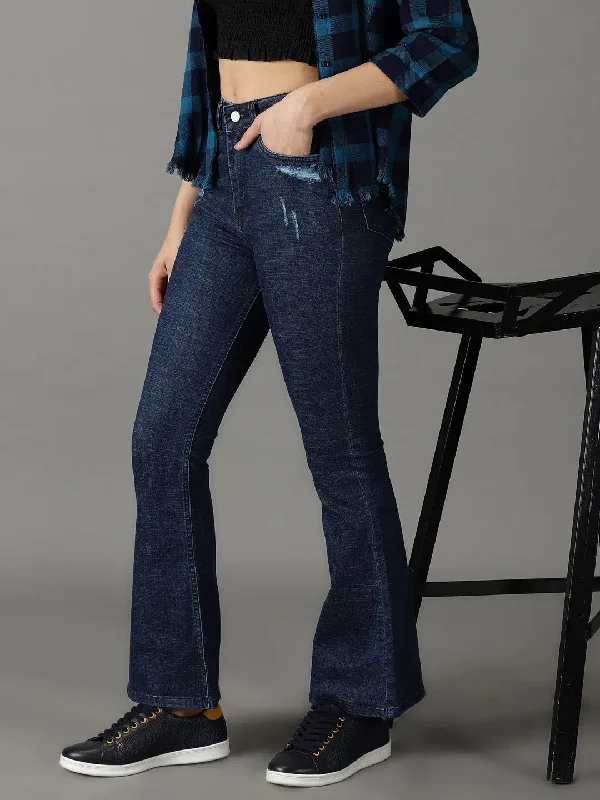 Women's Navy Blue Solid Fit Denim Jeans-GZ-5342-Navyblue Trendy Plus Size Jeans