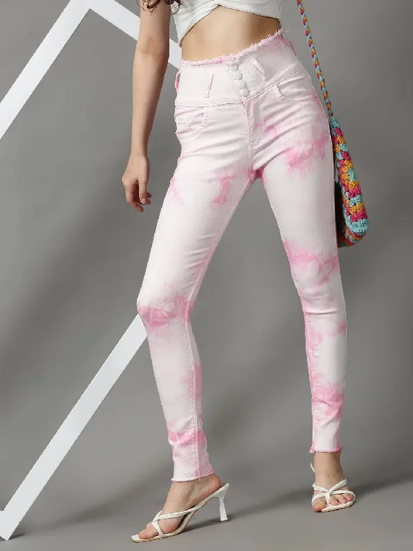 Women's Pink Solid Skinny Fit Denim Jeans-GZ-5138-Pink Trendy Button-Up High-Waist Jeans Women's Pink Solid Skinny Fit Denim Jeans-GZ-5138-Pink Trendy Button-Up High-Waist Jeans