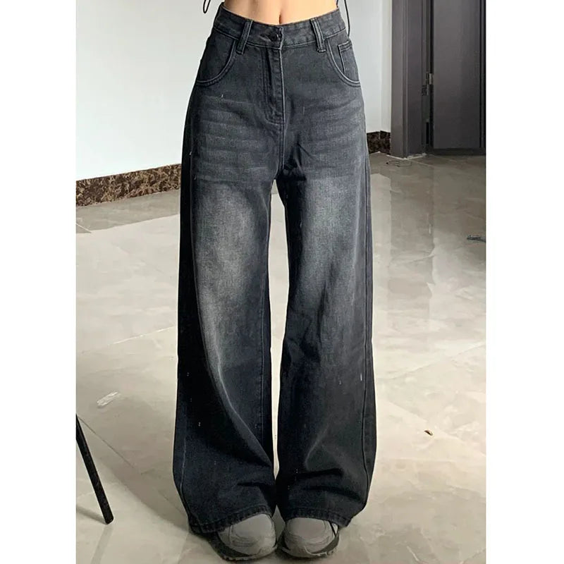Xpqbb Women Vintage Streetwear Black Jeans Women Fashionable Mom Jeans