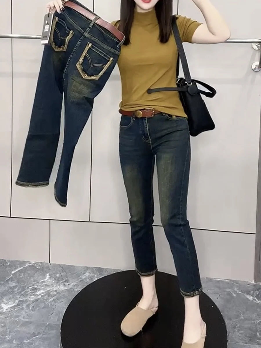 Y2k Women's Jeans Retro Straight Leg Women's Jeans Large Size High Waist Stretch Elegant Wide-Leg Jeans Y2k Women's Jeans Retro Straight Leg Women's Jeans Large Size High Waist Stretch Elegant Wide-Leg Jeans