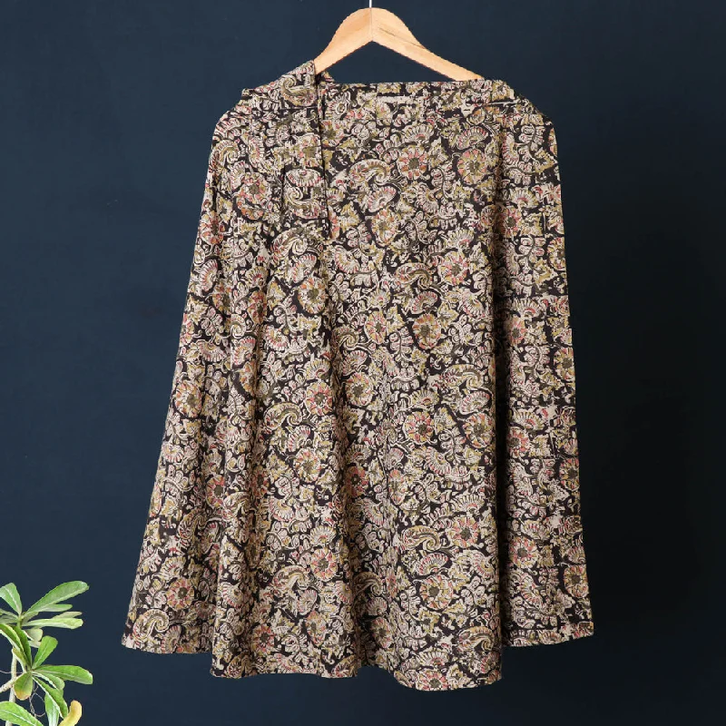 Black - Kalamkari Block Printed Cotton Wrap Around Skirt corduroy skirt cozy