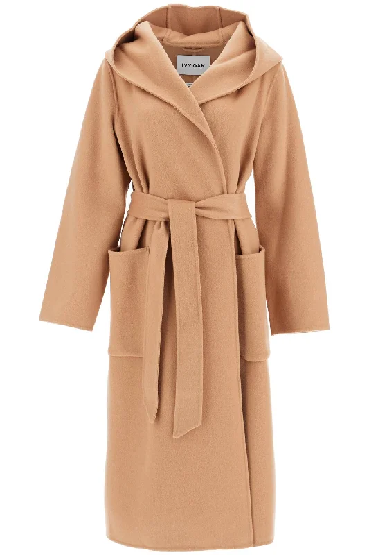 Celia Edie Hooded Coat  - Beige Hoodie with Hem Elastic Stretchable Comfortable