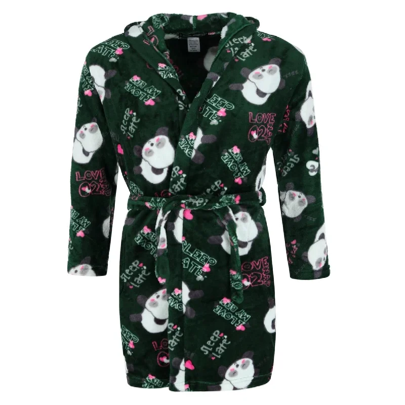 5 More Minutes Girl's Panda Print Hooded Plush Robe Hoodie with Relaxed Fit Easy Casual