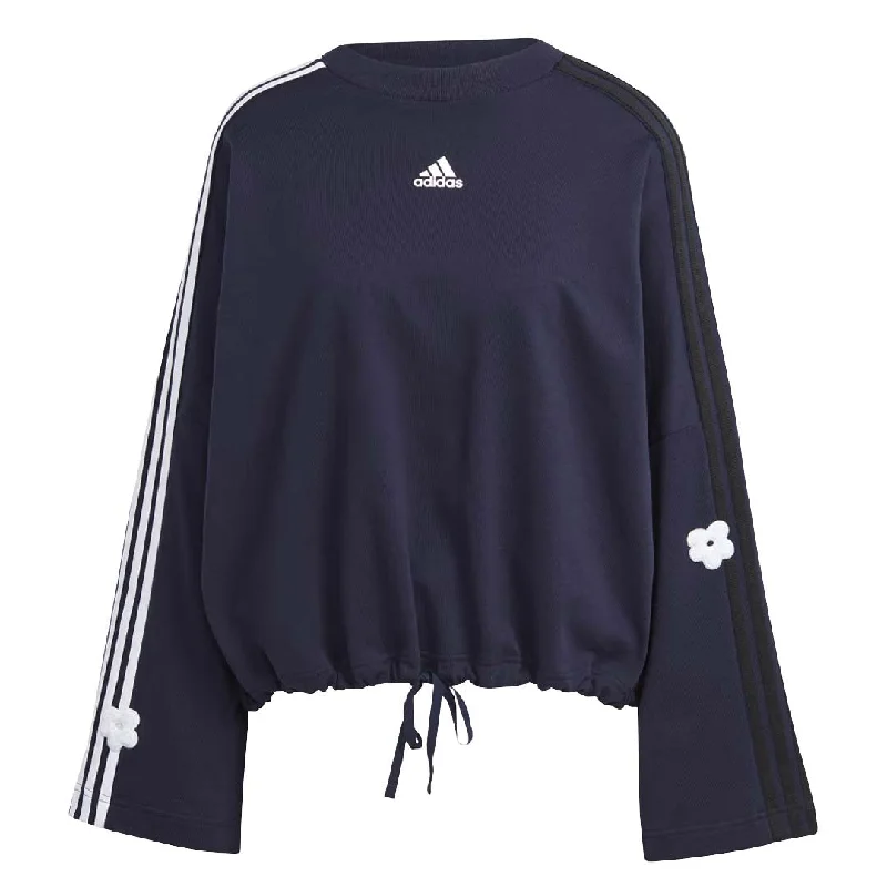 adidas - Women's Chenille Flower Patches 3-Stripes Sweatshirt (IC0012) Hoodie with Longline Fit Extended Stylish adidas - Women's Chenille Flower Patches 3-Stripes Sweatshirt (IC0012) Hoodie with Longline Fit Extended Stylish