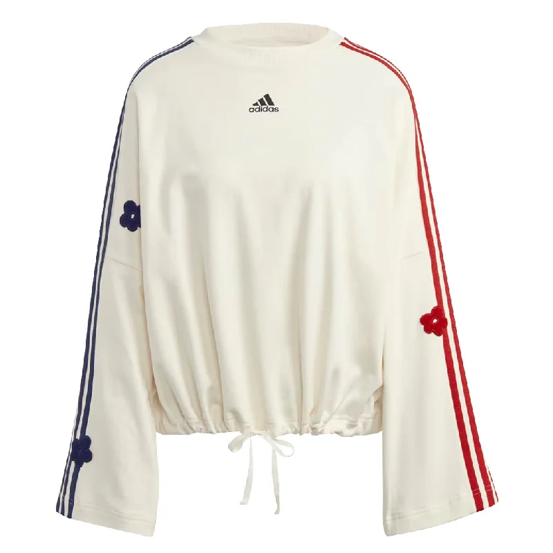 adidas - Women's Chenille Flower Patches 3-Stripes Sweatshirt (IC8695) Hoodie with Magnetic Closure Innovative Modern adidas - Women's Chenille Flower Patches 3-Stripes Sweatshirt (IC8695) Hoodie with Magnetic Closure Innovative Modern
