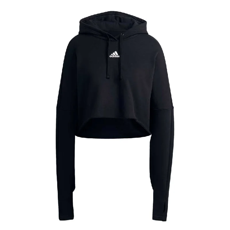 adidas - Women's Collective Power Cropped Hoodie (HR5274) Hoodie with Distressed Vintage Worn adidas - Women's Collective Power Cropped Hoodie (HR5274) Hoodie with Distressed Vintage Worn