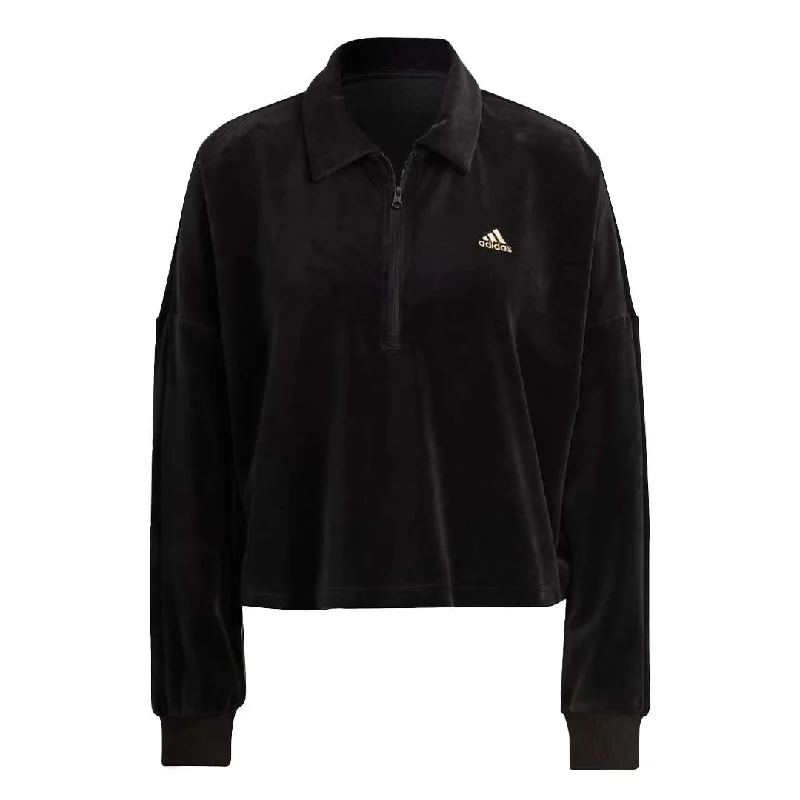 adidas - Women's Crop Velour Quarter-Zip Sweatshirt (IM2582) Hoodie with Monochrome Minimalist Simple adidas - Women's Crop Velour Quarter-Zip Sweatshirt (IM2582) Hoodie with Monochrome Minimalist Simple