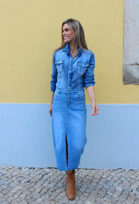 Denim Midi Skirt leather skirt bold