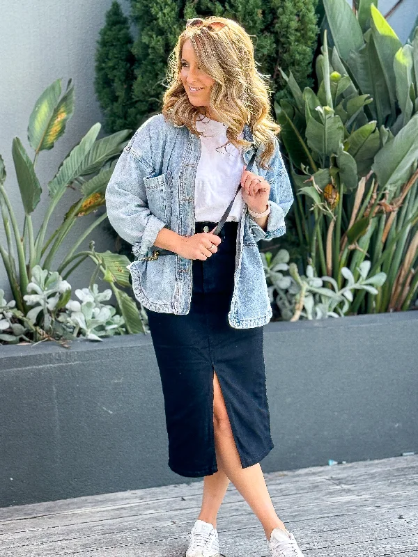 Amy Denim Midi Skirt Black denim skirt trendy