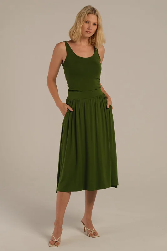 Bamboo Midi Skirt - Garden button skirt front