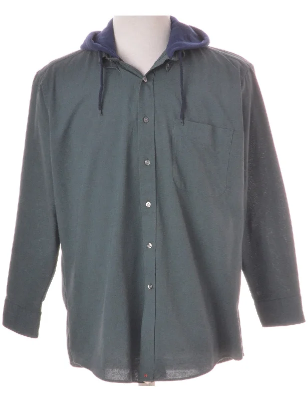 Label Navy Hooded Cotton Shirt Hoodie with Neon Bright Vibrant