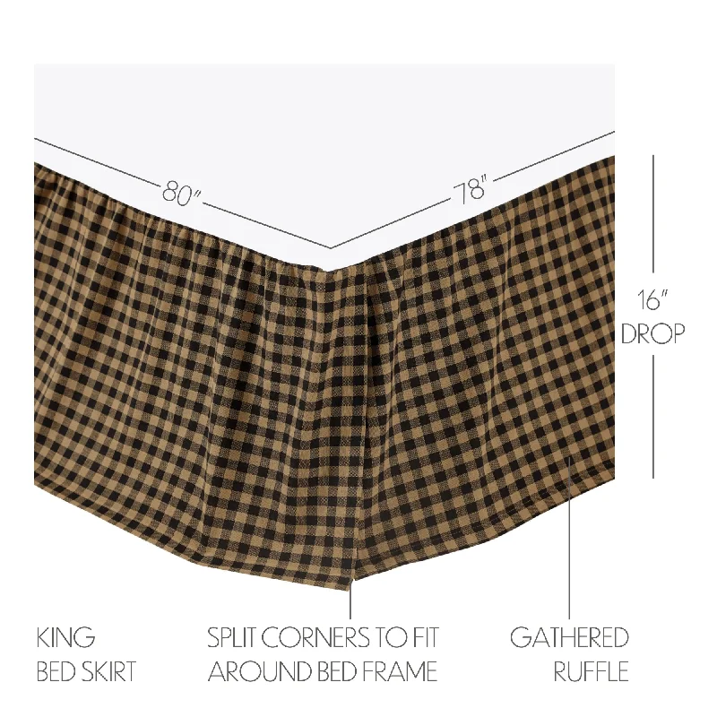 Black Check King Bed Skirt 78x80x16 floral skirt print