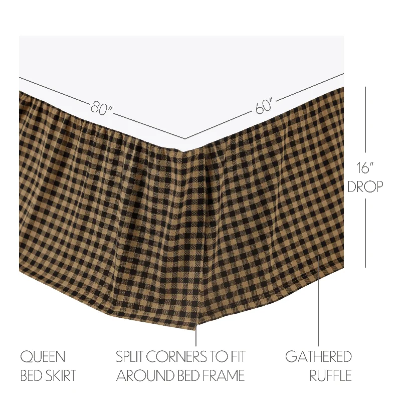 Black Check Queen Bed Skirt 60x80x16 flowy skirt hem