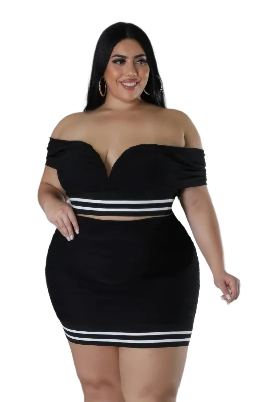 Black Two Piece Stretch Skirt Set lace skirt romantic