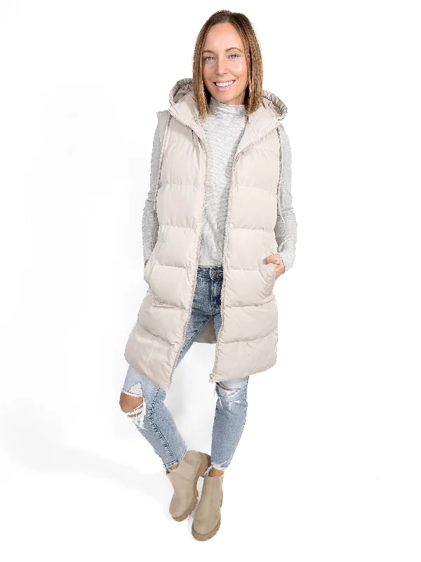 Mountain Peaks Hooded Puffer Vest- COOL GREIGE Hoodie with Batwing Sleeves Loose Dramatic Mountain Peaks Hooded Puffer Vest- COOL GREIGE Hoodie with Batwing Sleeves Loose Dramatic