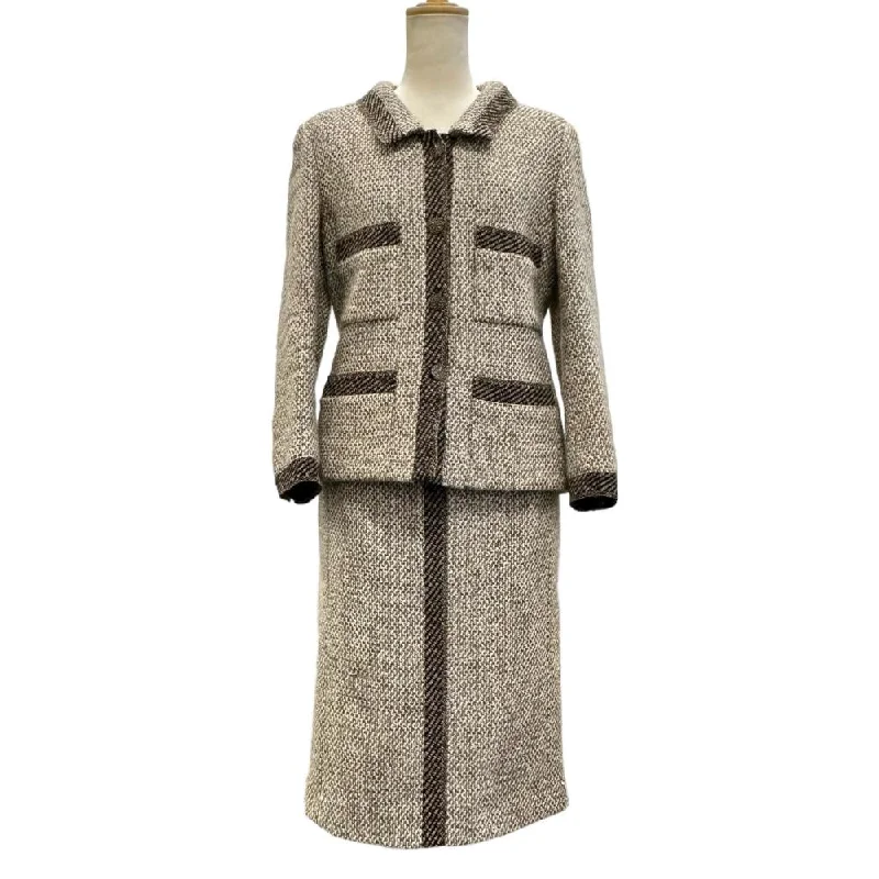 Chanel Tweed Jacket Skirt Set Beige linen skirt natural
