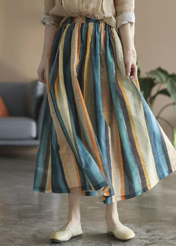 Chic Color stripe Striped Linen a line skirts Spring lace skirt intricate
