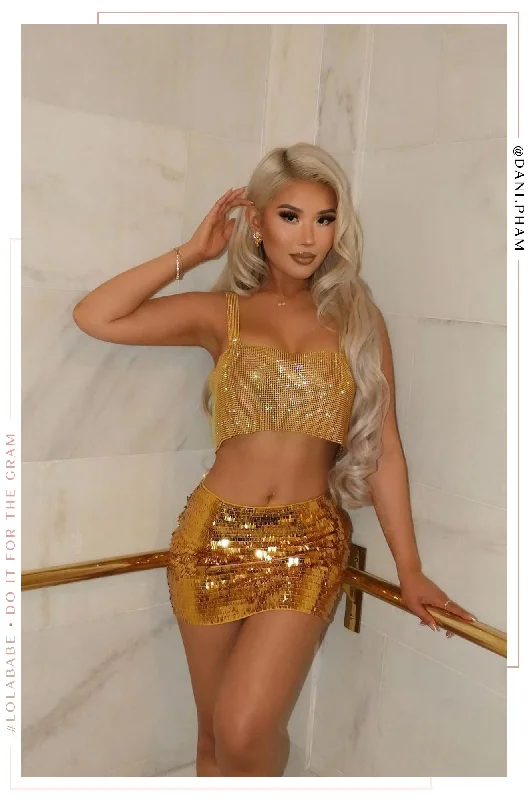 Cora High Waist Mini Skirt - Gold wool skirt warm