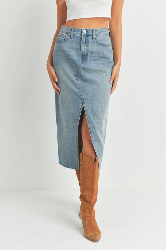 Criss Cross Denim Midi Skirt flowy skirt hem