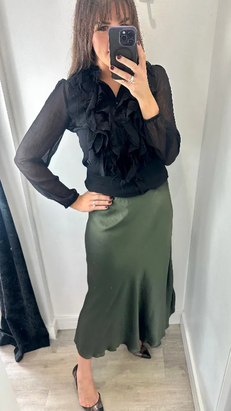 DARK GREEN SATIN SKIRT lace skirt intricate