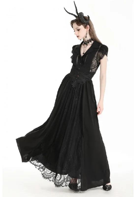 Dark in Love - Gothic Heart Embroidered Black Maxi - Skirt wool skirt sturdy