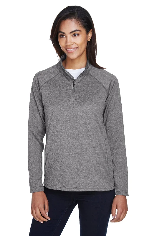 Devon & Jones Womens Compass Stretch Tech Moisture Wicking 1/4 Zip Sweatshirt w/ Pockets - Heather Dark Grey Hoodie with Hem Fringe Bohemian Relaxed Devon & Jones Womens Compass Stretch Tech Moisture Wicking 1/4 Zip Sweatshirt w/ Pockets - Heather Dark Grey Hoodie with Hem Fringe Bohemian Relaxed