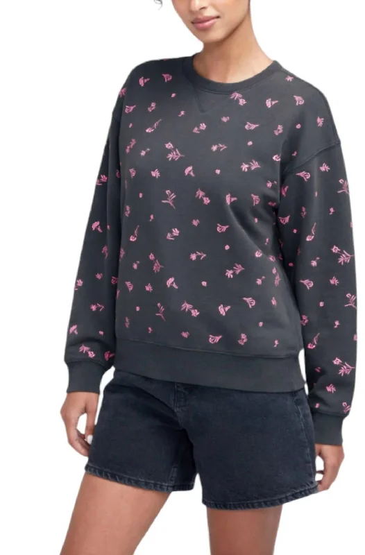 Ditsy Floral Cody Sweatshirt In Washed Black Hoodie with Strings Custom Fit Adjustable Ditsy Floral Cody Sweatshirt In Washed Black Hoodie with Strings Custom Fit Adjustable
