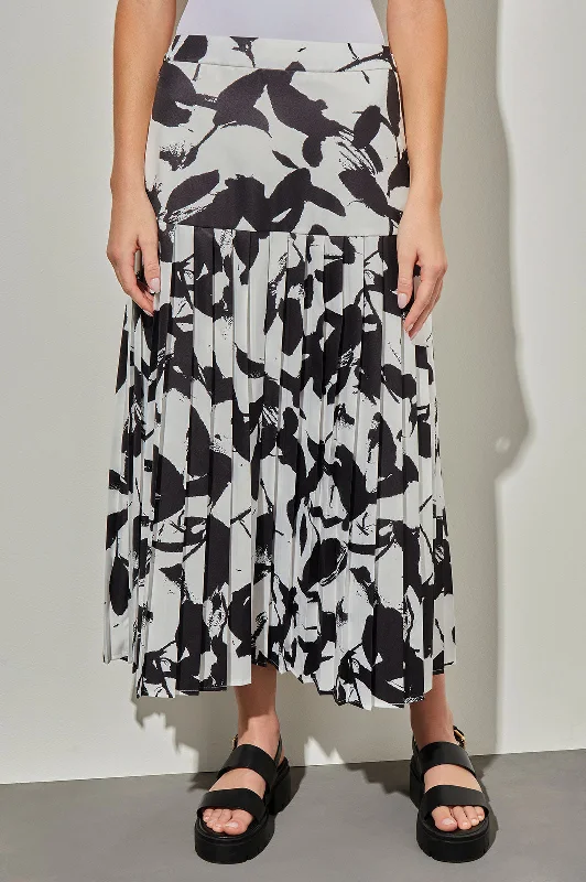 Drop Waist Maxi Skirt - Pleated Floral Woven wrap skirt elegant