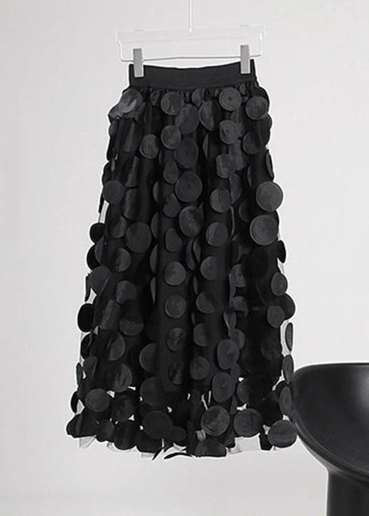 fashion Black dot Patchwork Tulle Skirts Spring leather skirt bold