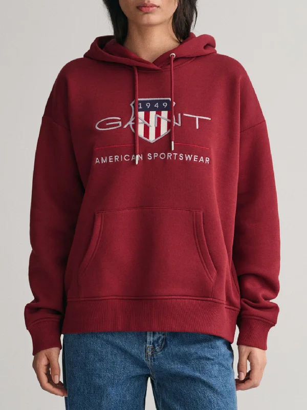 Gant Women Embroidered Hooded Full Sleeves Sweatshirt Hoodie with Relaxed Fit Easy Casual