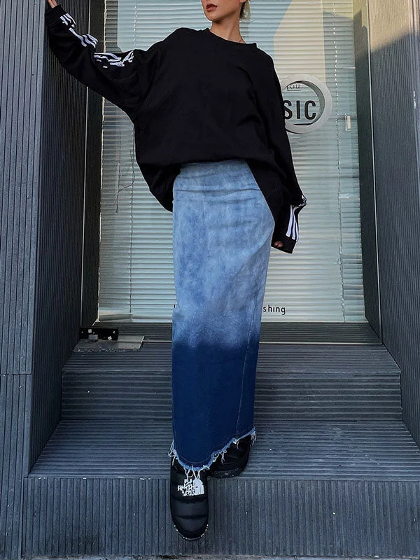 Gradient Back Split Denim Skirt linen skirt light