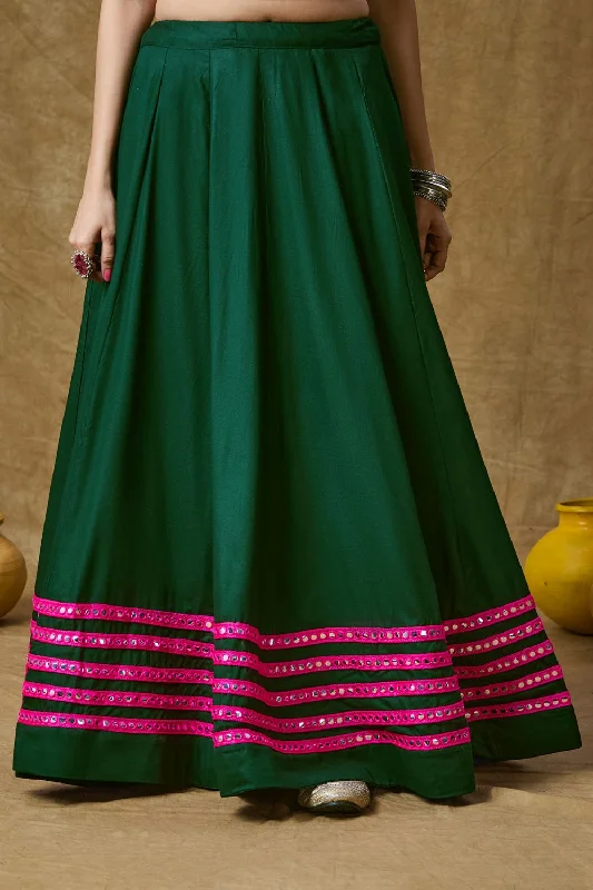 Green Cotton Embroidered Skirt satin skirt smooth