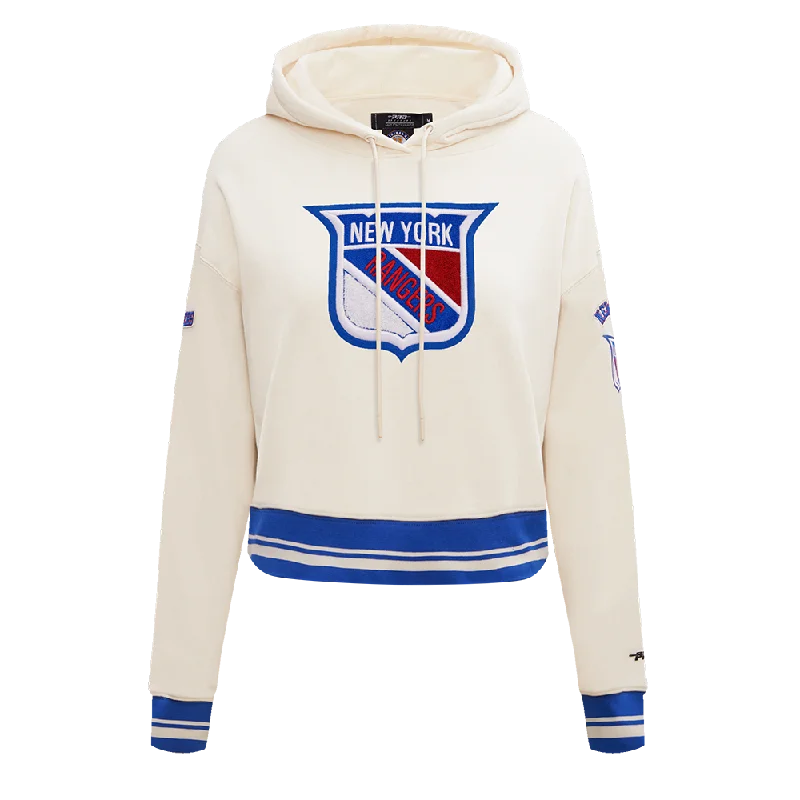 NHL NEW YORK RANGERS RETRO CLASSIC WOMEN'S RIB CROPPED PO HOODIE (EGGSHELL/ROYAL BLUE) Hoodie with Front Slit Layering Stylish NHL NEW YORK RANGERS RETRO CLASSIC WOMEN'S RIB CROPPED PO HOODIE (EGGSHELL/ROYAL BLUE) Hoodie with Front Slit Layering Stylish