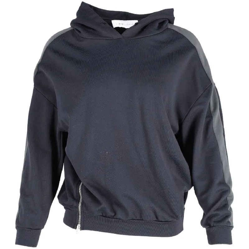 Iro Zipper Detail Hoodie in Navy Blue Polyamide Hoodie with Print Artistic Unique