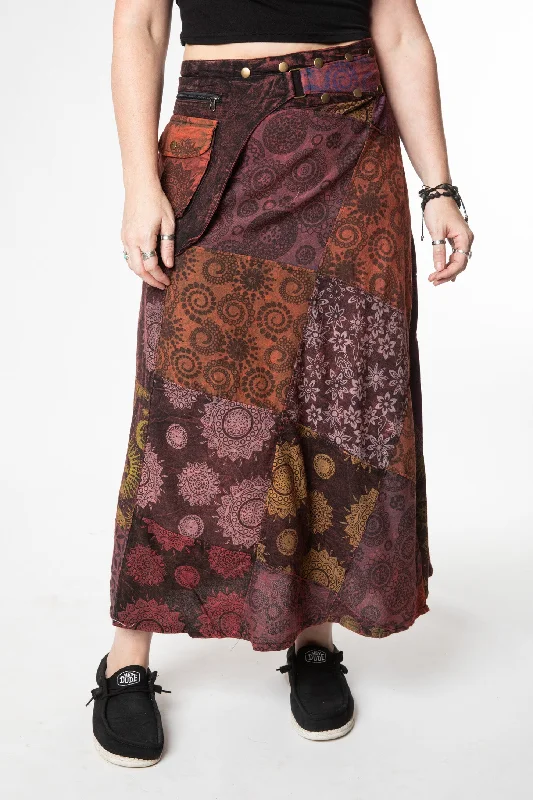 Kapasa Festival Patchwork Maxi Skirt denim skirt stylish