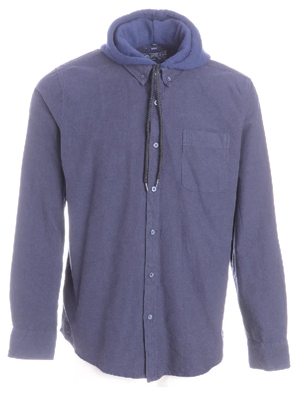 Label Navy Theo Hooded Shirt Hoodie with Elastic Cuffs Stretchable Comfortable