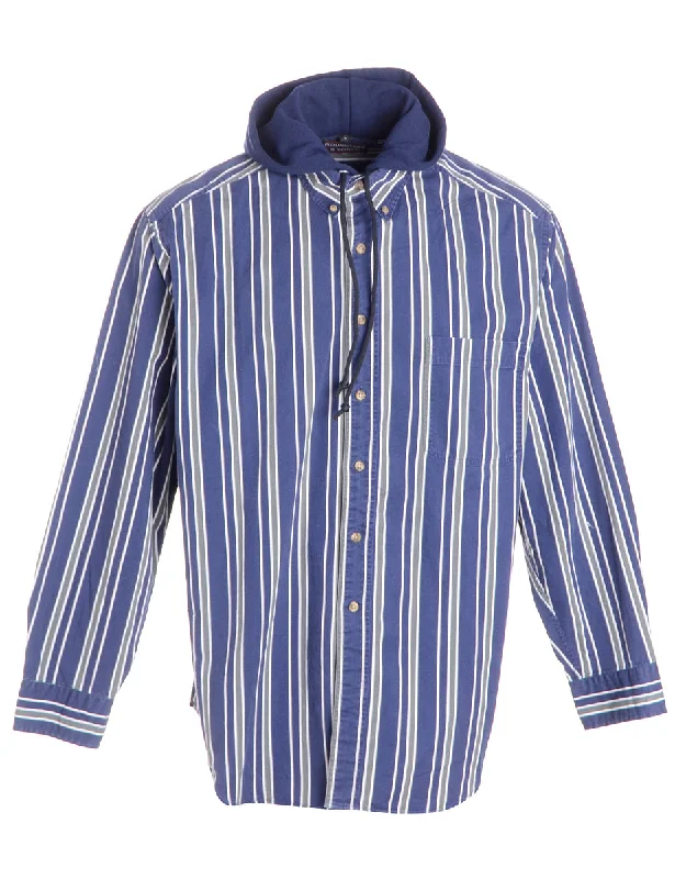 Label Navy Theo Hooded Shirt Hoodie with Hem Detail Decorative Unique