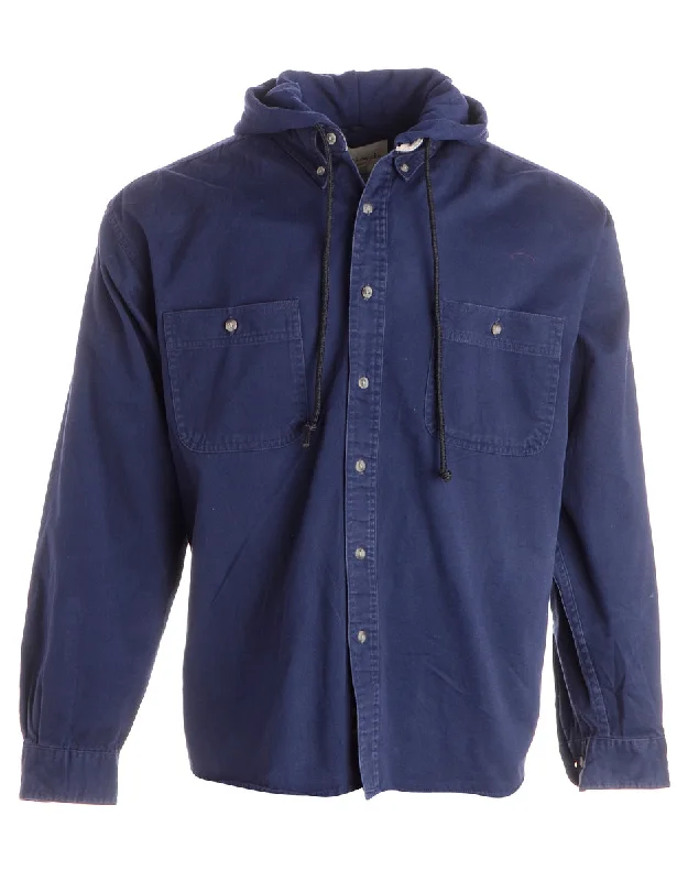 Label Navy Theo Hooded Shirt Hoodie with Hem Embroidery Detailed Premium