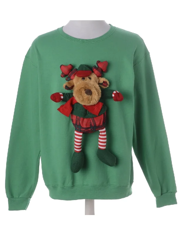 Label Novelty Christmas Sweatshirt Hoodie with Raw Hem Edgy Unfinished