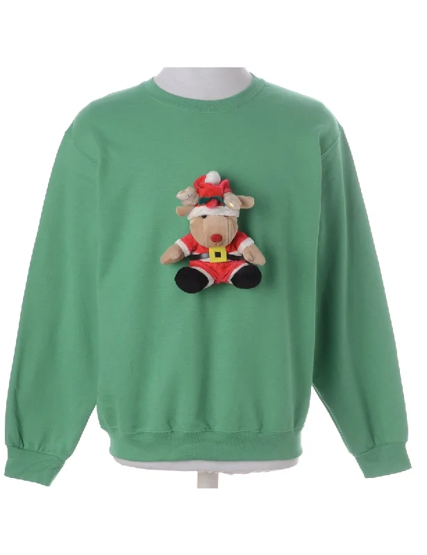 Label Novelty Christmas Sweatshirt Hoodie with Relaxed Fit Easy Casual