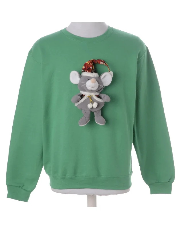 Label Novelty Christmas Sweatshirt Hoodie with Set-In Sleeves Structured Classic