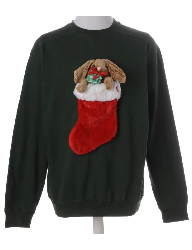 Label Novelty Christmas Sweatshirt Hoodie with Puffed Sleeves Voluminous Trendy