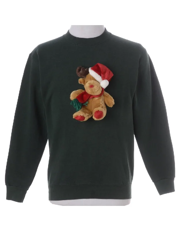 Label Novelty Christmas Sweatshirt Hoodie with Mock Neck Collared Structured