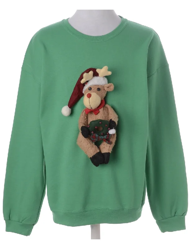 Label Novelty Christmas Sweatshirt Hoodie with Hem Contrast Bold Stylish