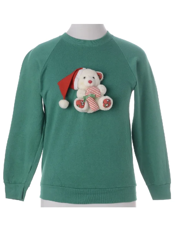 Label Novelty Christmas Sweatshirt Hoodie with Distressed Vintage Worn