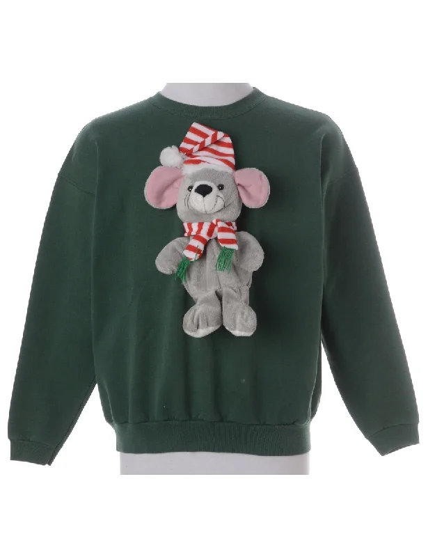 Label Novelty Christmas Sweatshirt Hoodie with Mock Neck Collared Structured