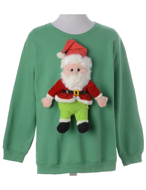 Label Novelty Christmas Sweatshirt Zip Hoodie Drawstring Kangaroo Pocket
