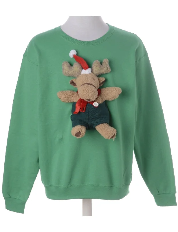 Label Novelty Christmas Sweatshirt Hoodie with Rhinestones Sparkly Elegant