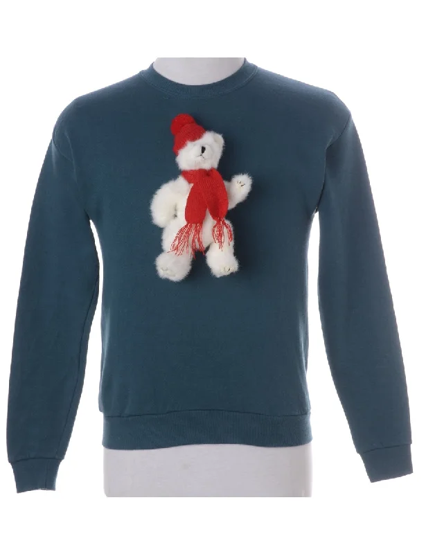 Label Novelty Christmas Sweatshirt Hoodie with Hem Applique Textured Unique