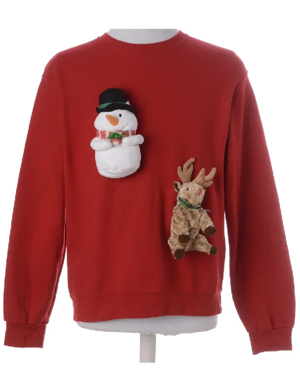 Label Novelty Christmas Sweatshirt Hoodie with Button Placket Classic Preppy